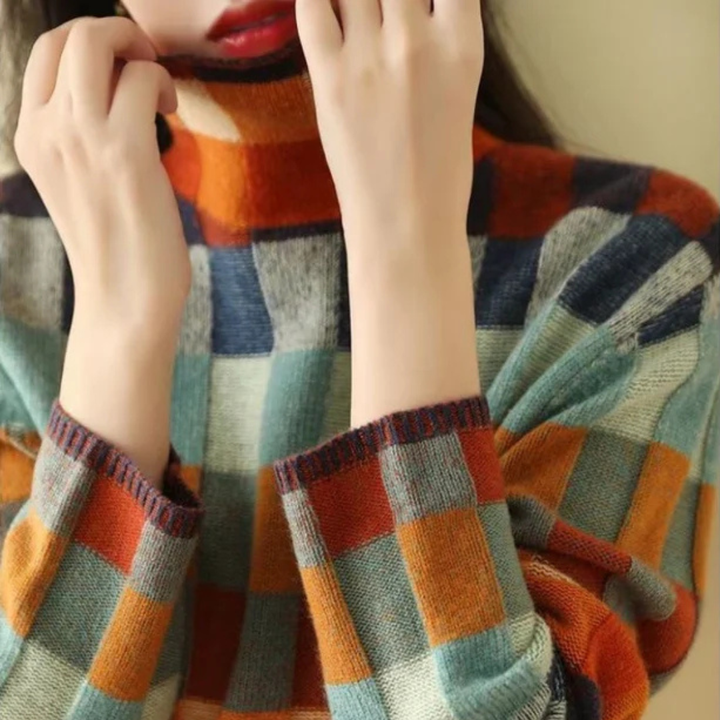 Suéter feminino de inverno macio e elegante em laranja, perfeito para outono/inverno, moda casual aconchegante.