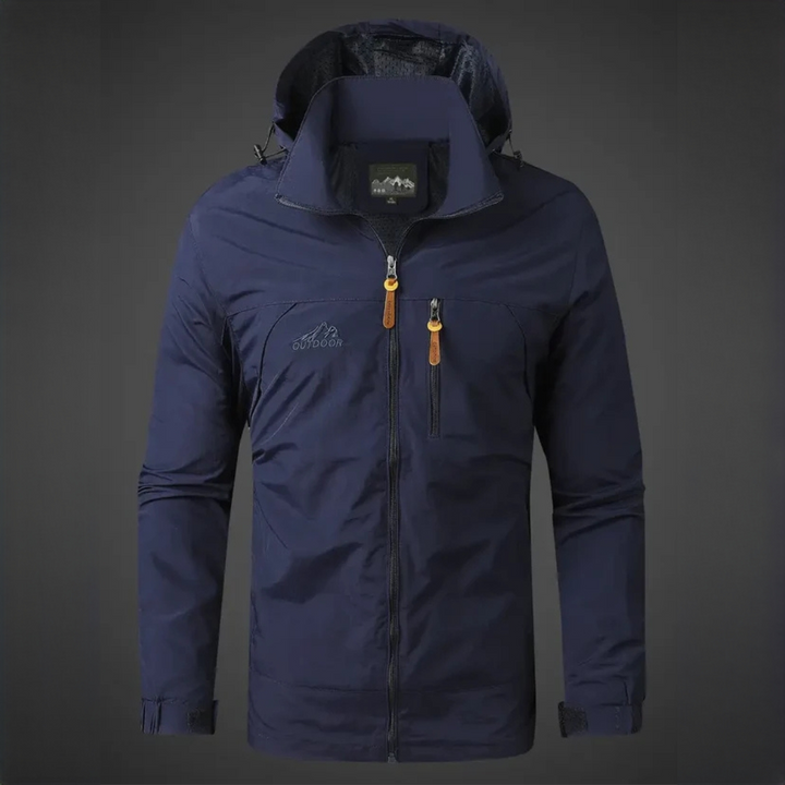 Casaco masculino corta-vento em verde ou azul. Jaqueta impermeável e confortável, perfeita para uso casual e viagens.