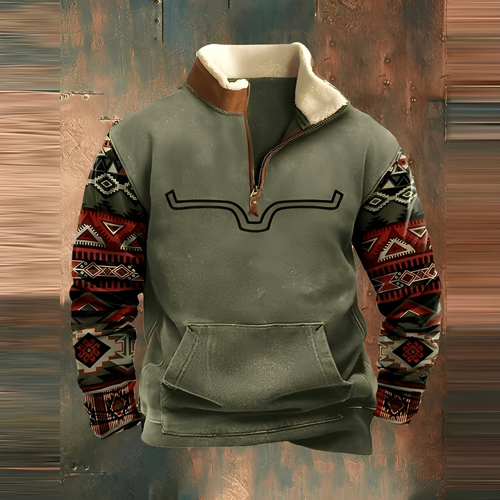 Jaqueta/suéter masculino casual com zíper, estilo vintage, perfeito para lazer e conforto no inverno.