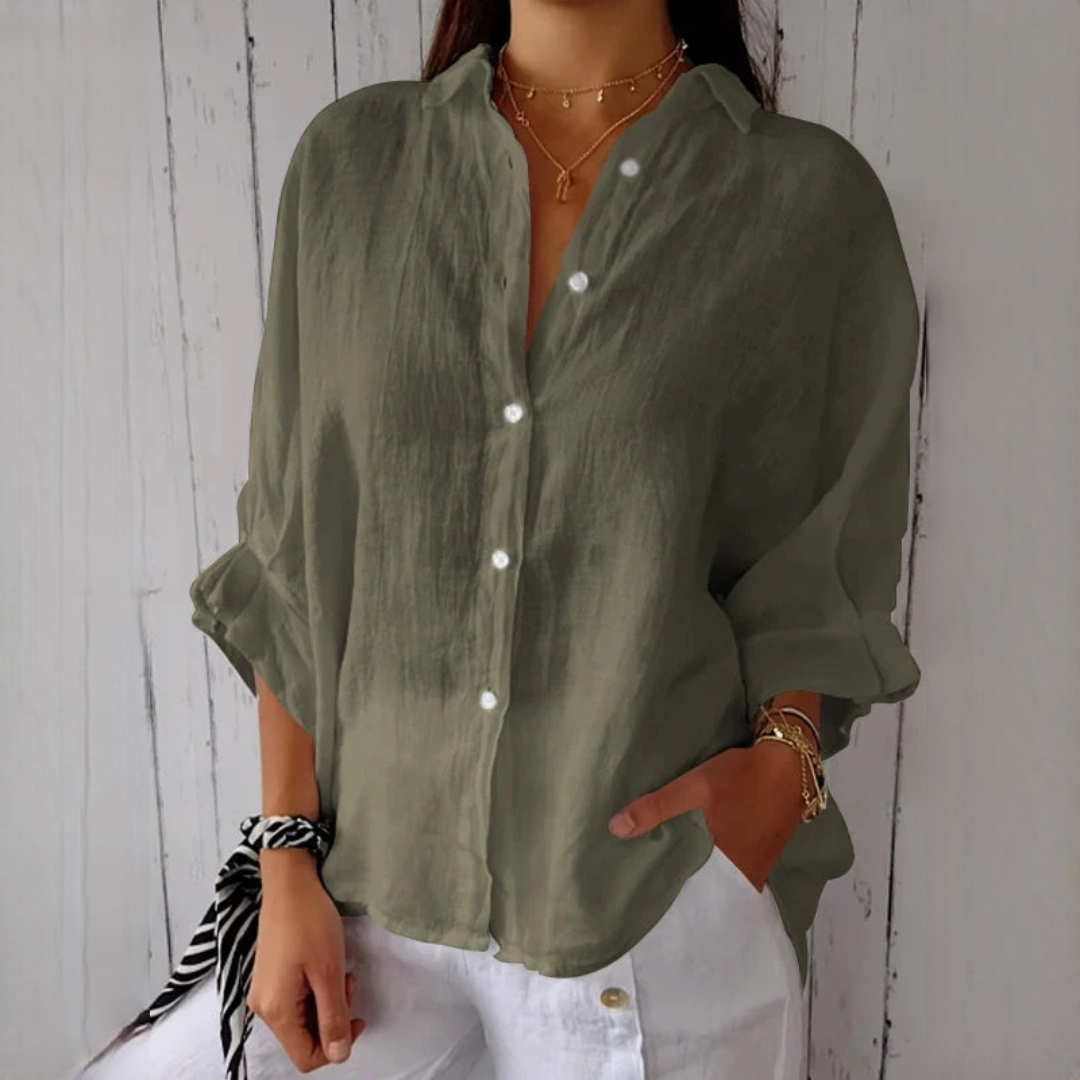 Blusa feminina Reena de manga comprida. Conforto e estilo casual para a moda feminina diária, primavera e verão.