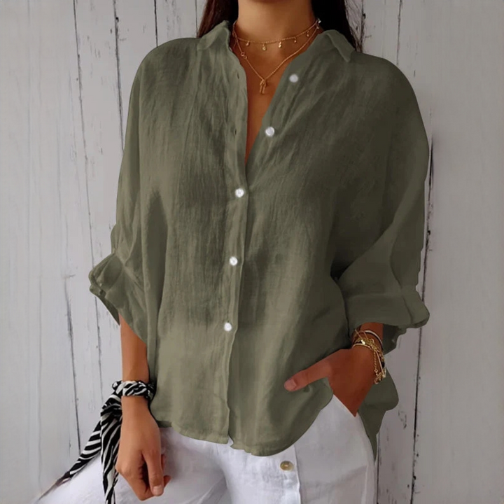 Blusa feminina Reena de manga comprida. Conforto e estilo casual para a moda feminina diária, primavera e verão.