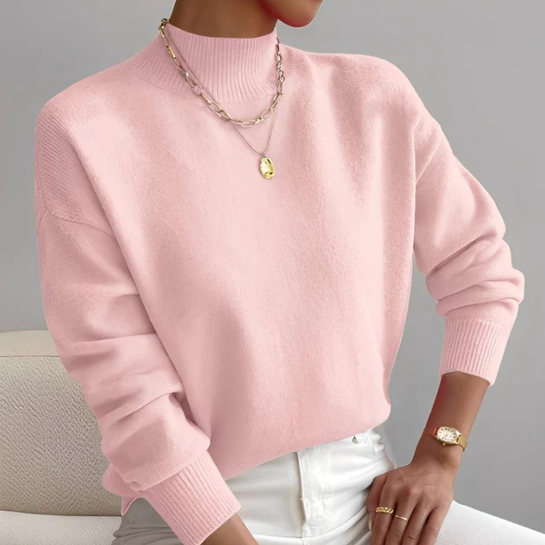 Suéter feminino gola alta confortável, design moderno para moda inverno. Blusa aconchegante e versátil.