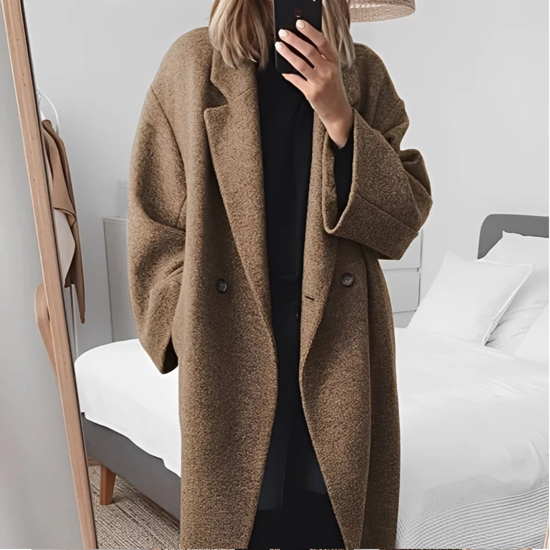 Casaco feminino oversize elegante para outono/inverno, perfeito para moda feminina. Agasalho casual com botões.