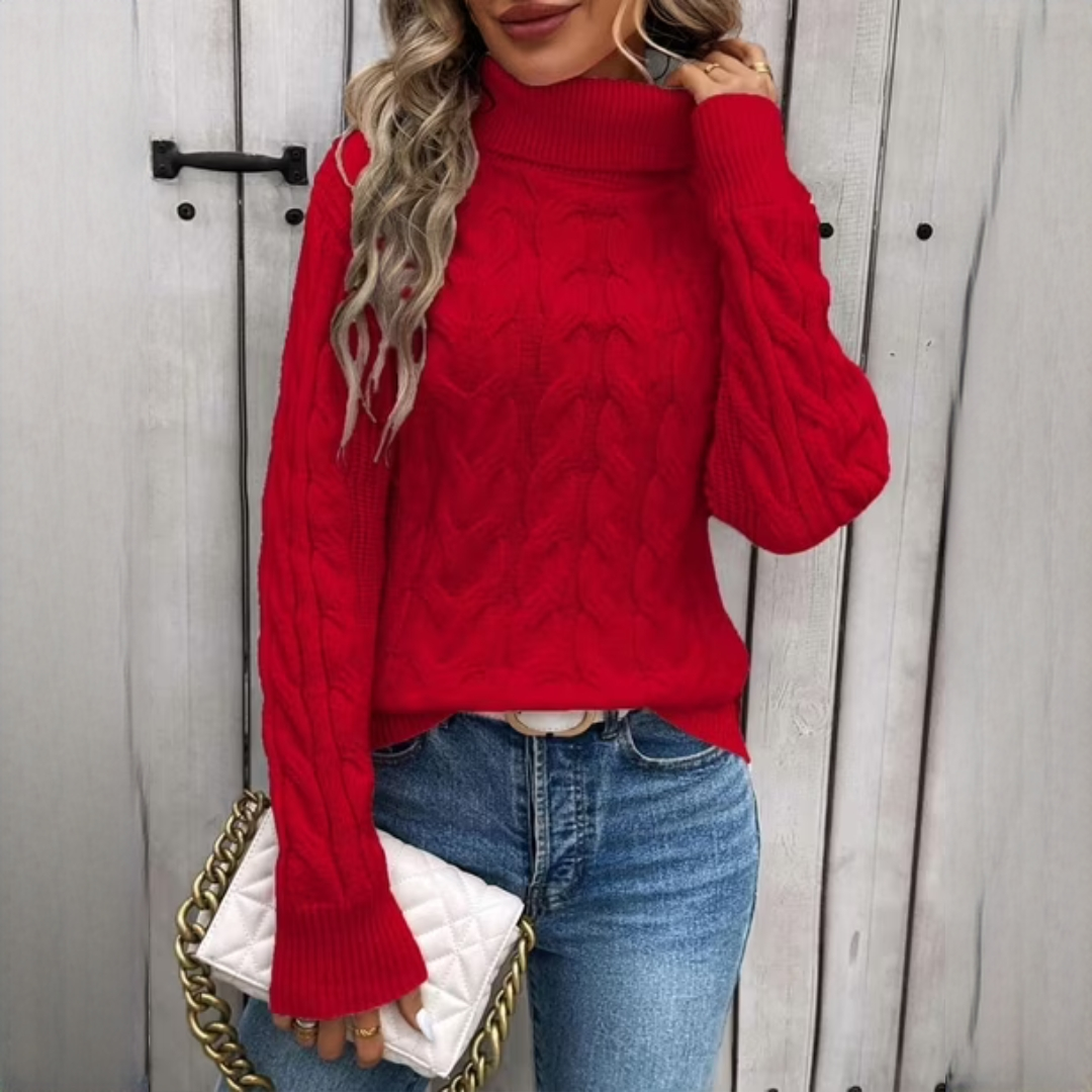 Suéter feminino quente para inverno e outono, gola alta e estilo casual confortável.