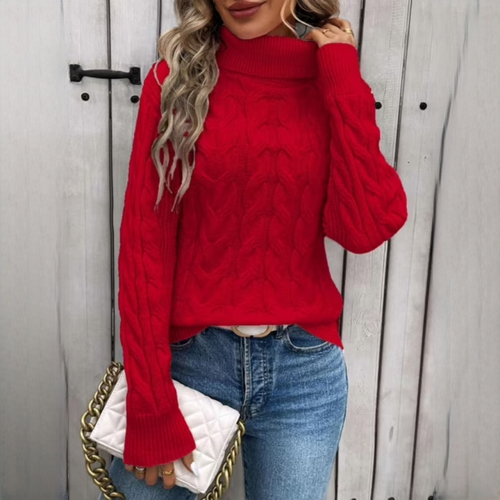 Suéter feminino quente para inverno e outono, gola alta e estilo casual confortável.