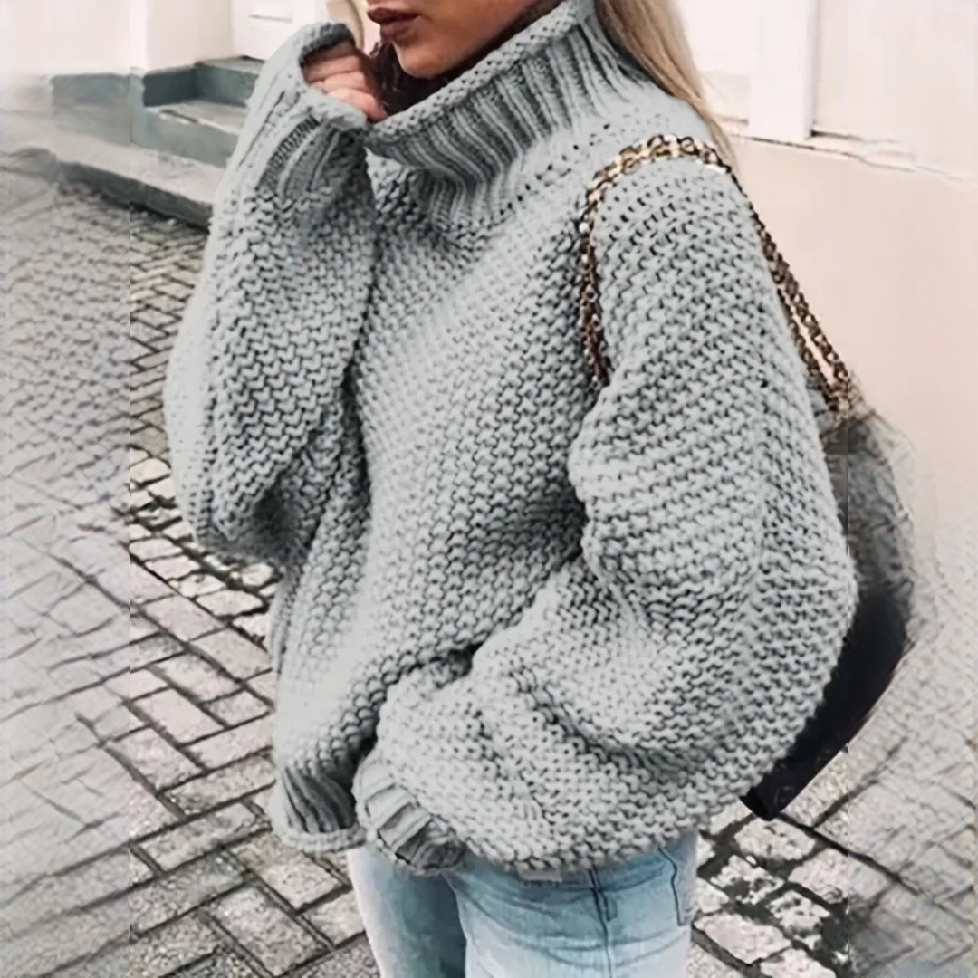 Suéter feminino de gola alta elegante para o inverno, um pulôver quente e confortável de moda feminina.