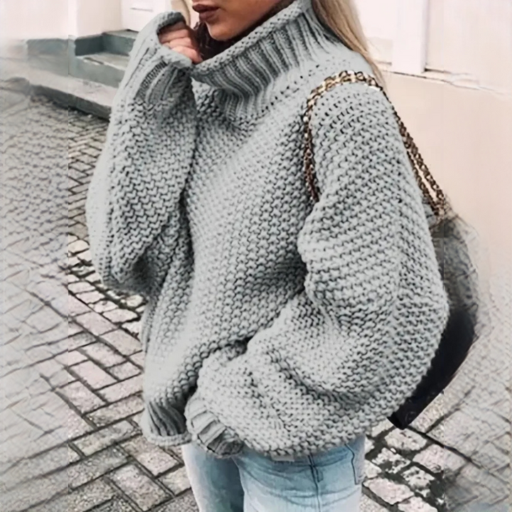 Suéter feminino de gola alta elegante para o inverno, um pulôver quente e confortável de moda feminina.