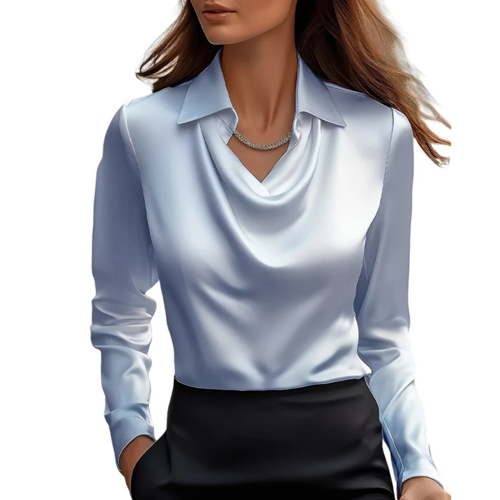 Blusa feminina elegante de manga longa, cor sólida. Essencial para a moda inverno e looks sociais femininos.