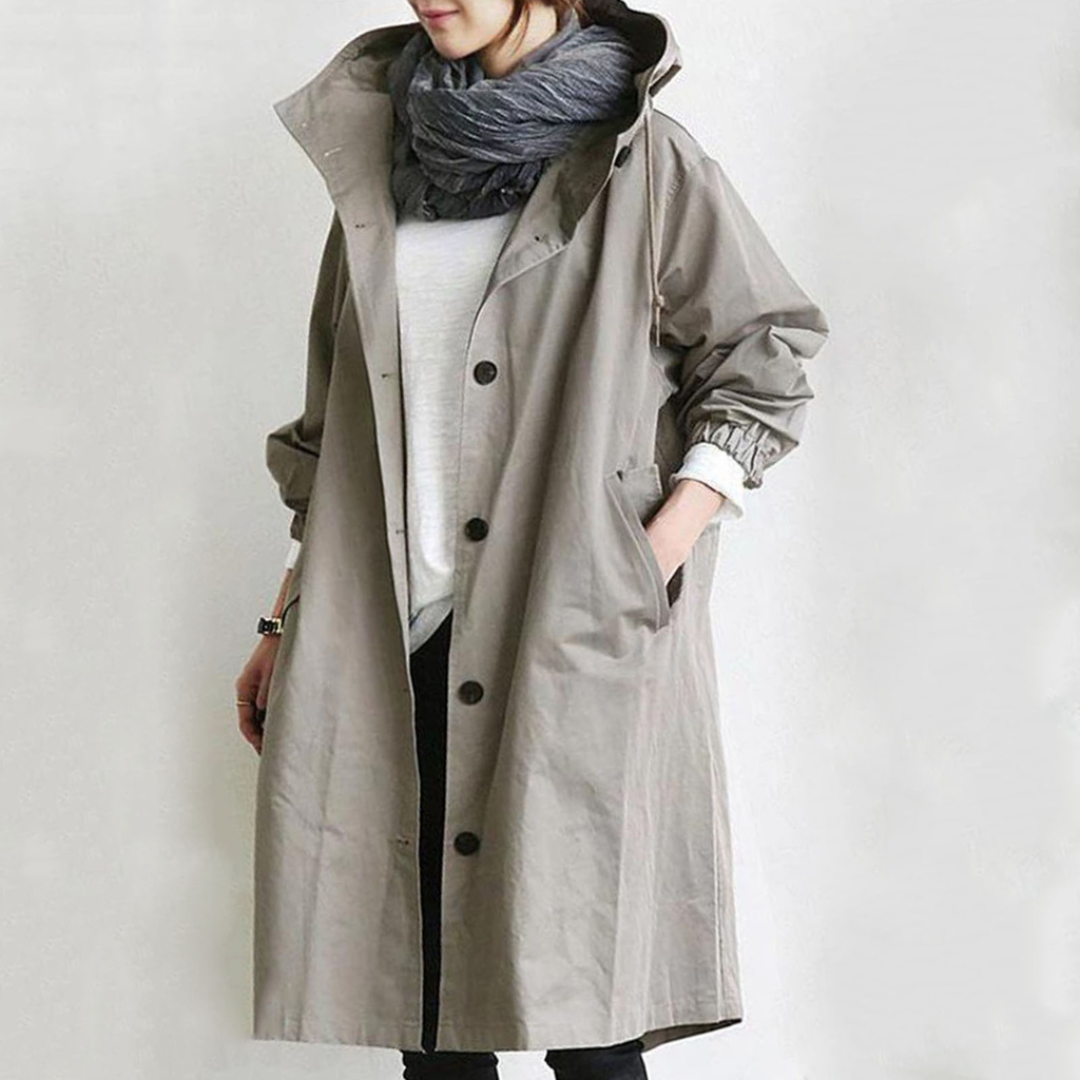 Casaco feminino impermeável com capuz, ideal para dias de chuva e vento na primavera e outono. Agasalho estiloso.