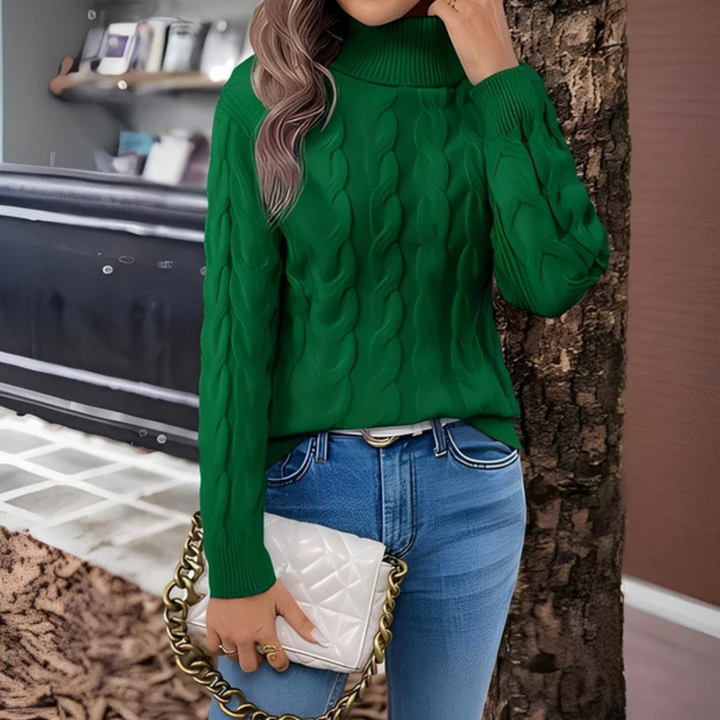 Suéter feminino gola alta para um look casual de inverno, agasalho confortável e estiloso.