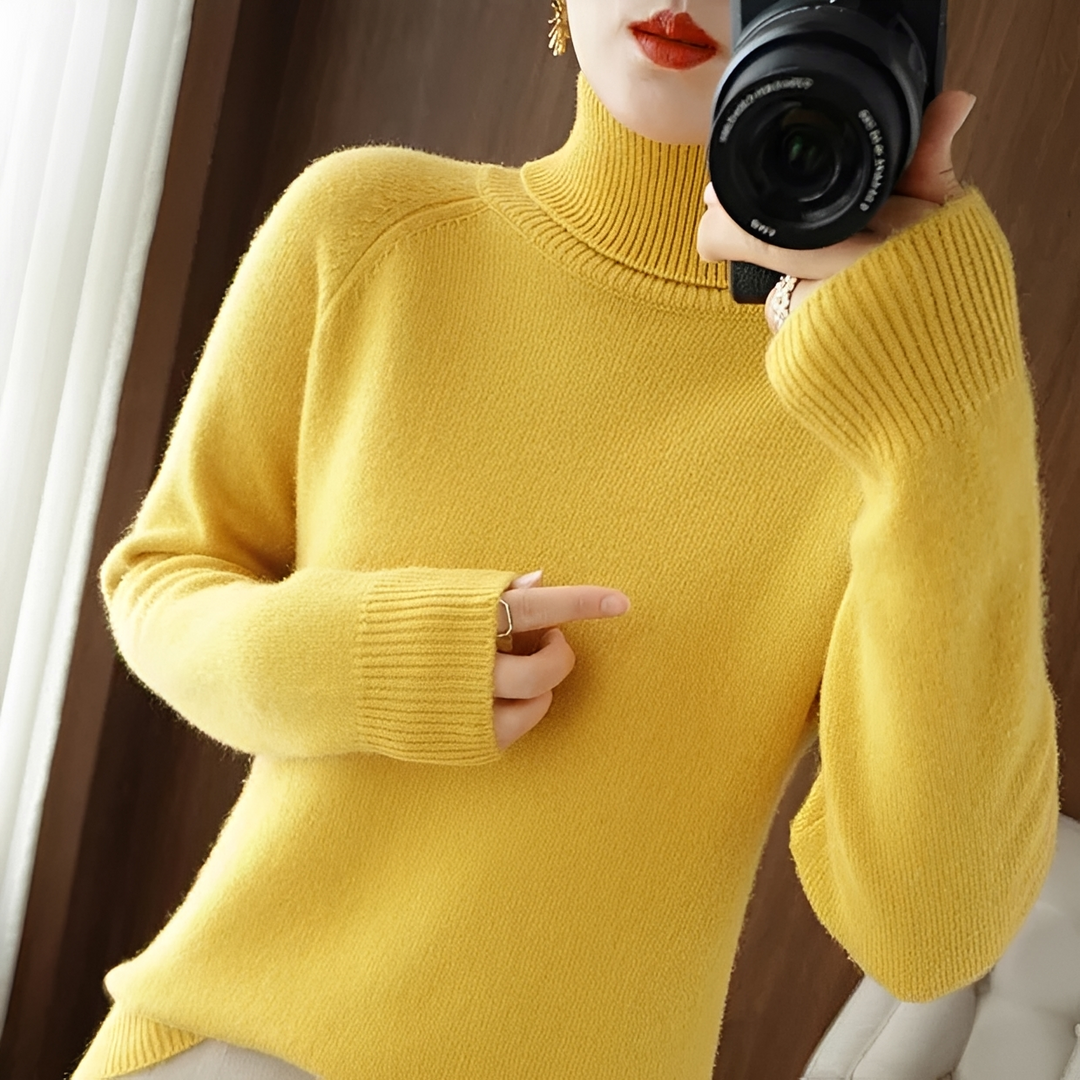 Pulôver de gola alta, peça chave da moda feminina. Suéter elegante e versátil para inverno.