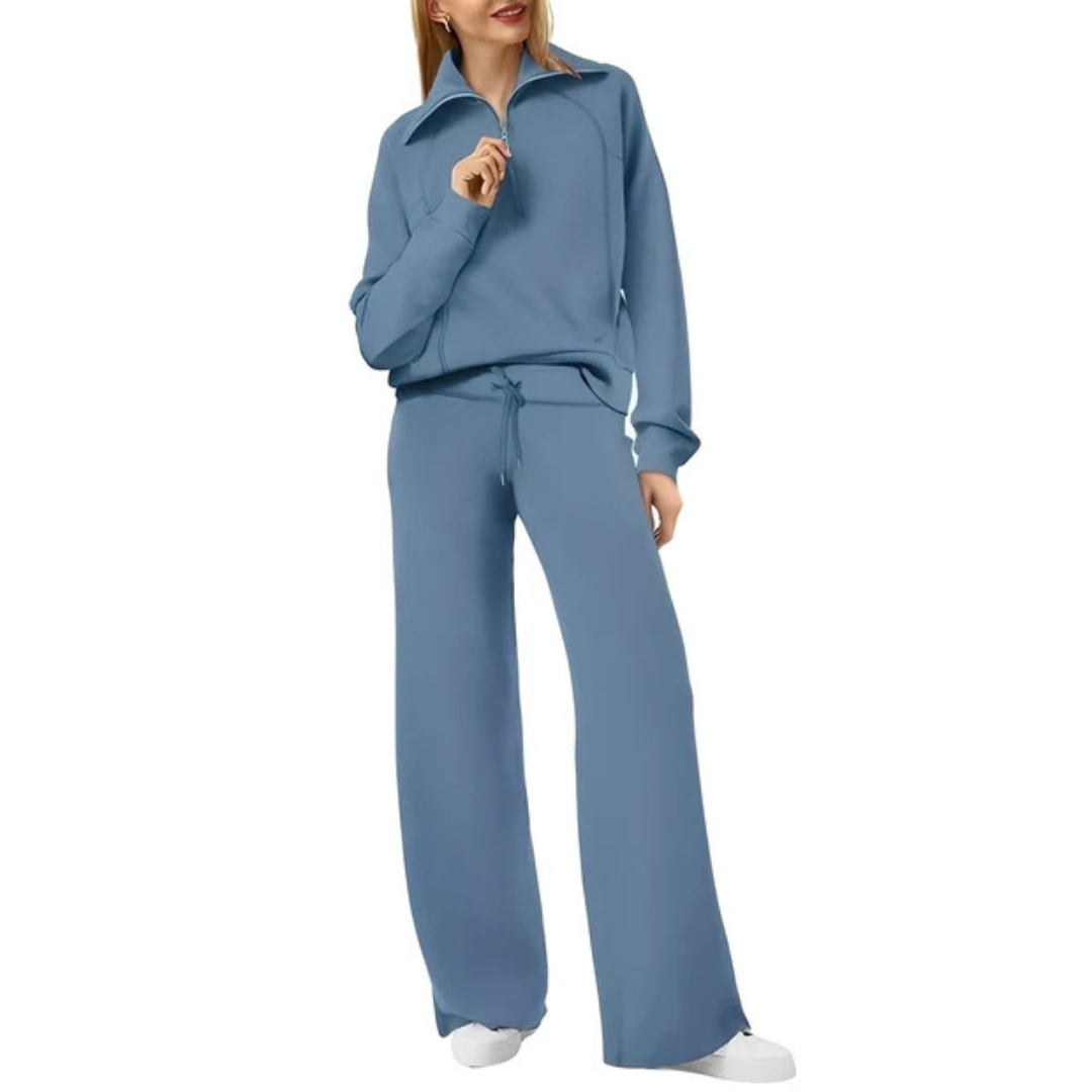 Loungewear feminino: conjunto de calça e suéter. Estilo e conforto para moda casual ou dias em casa.