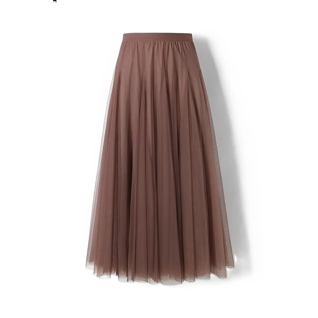Saia plissada midi feminina moderna e elegante, peça-chave na moda feminina atual.