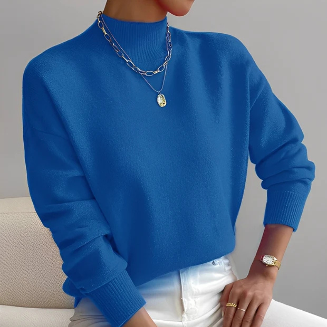 Suéter feminino gola alta elegante para moda inverno. Blusa aconchegante casual com toque sofisticado.