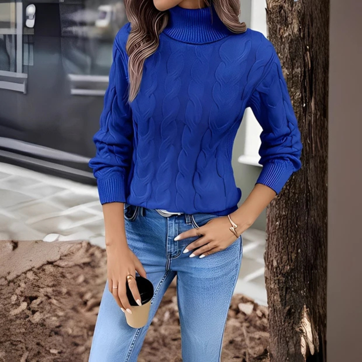 Suéter feminino de malha gola alta, agasalho quente e confortável para o inverno.