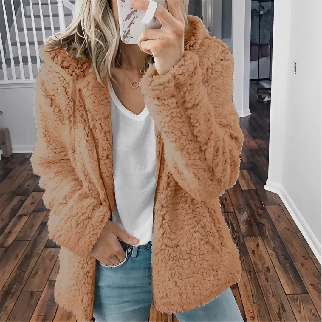 Jaqueta feminina quente e confortável para o inverno, estilo elegante, moda feminina.