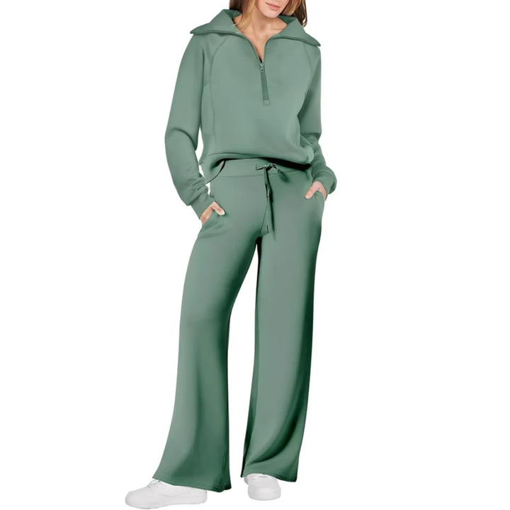 Calça feminina e suéter, um conjunto confortável. Roupa casual e estilosa para diversas ocasiões no inverno.