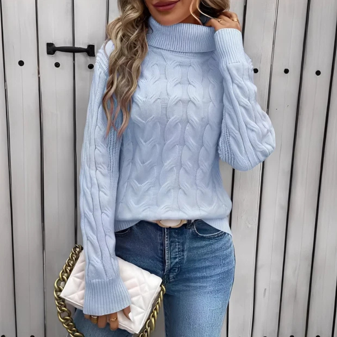 Suéter feminino de moda gola alta, agasalho quente e confortável para inverno e outono.