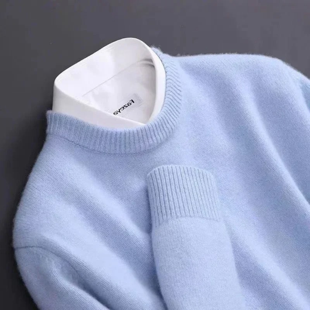 Camisola masculina gola redonda, roupa elegante, conforto outono inverno, estilo clássico casual.