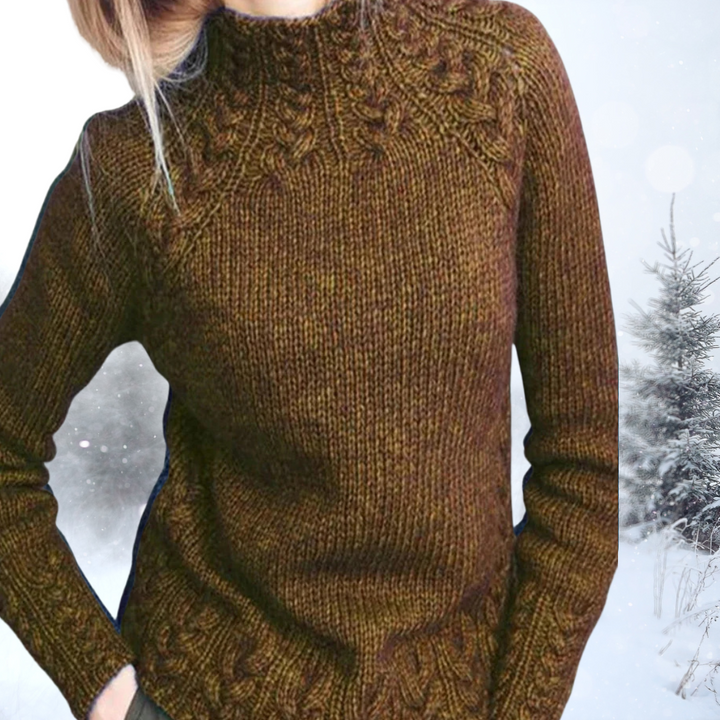 Suéter feminino de gola alta, estilo elegante. Conforto e moda para o inverno e outono.