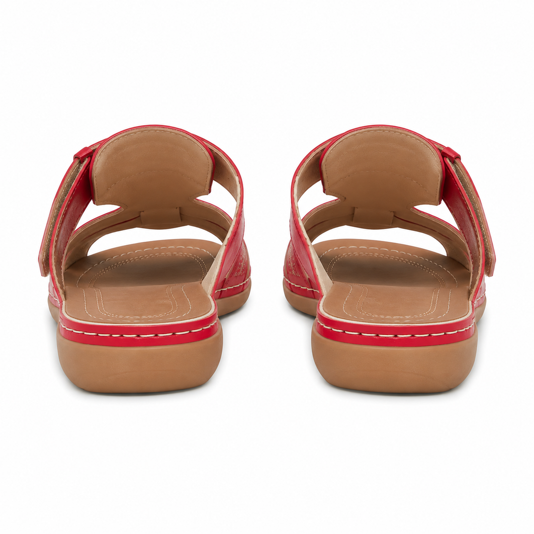 Sandálias femininas de couro confortáveis, dedo aberto, calçado ideal para o verão casual.