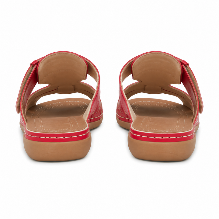 Sandálias femininas de couro confortáveis, dedo aberto, calçado ideal para o verão casual.