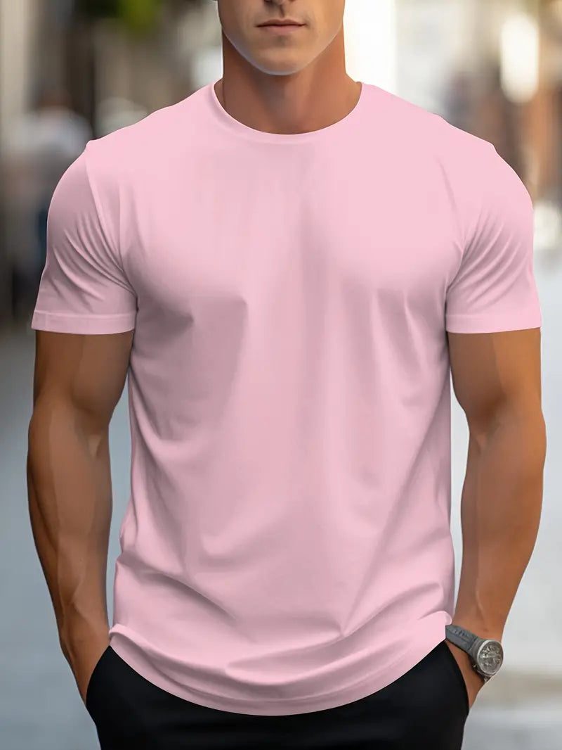 Roupa masculina casual de verão, camiseta versátil, elegante.
