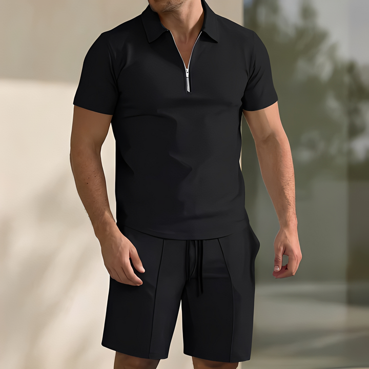 Conjunto de 2 peças masculino. Polo e calções, roupa casual de verão com estilo moderno e conforto.