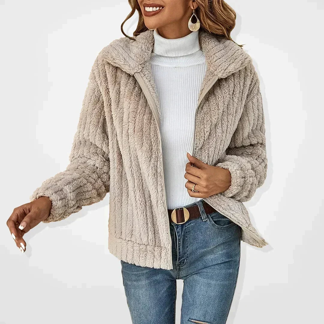 Cardigan feminino aconchegante de inverno, suéter confortável e elegante para o frio.