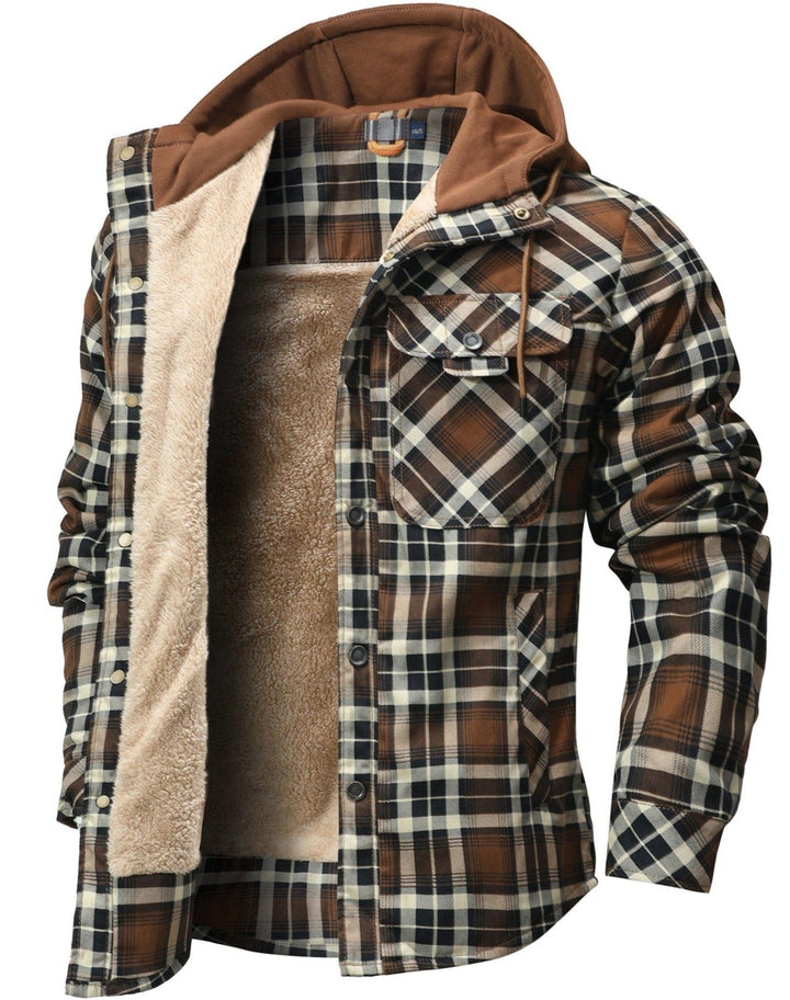 Casaco masculino de outono/inverno Woodland com capuz. Agasalho casual e confortável para homens.