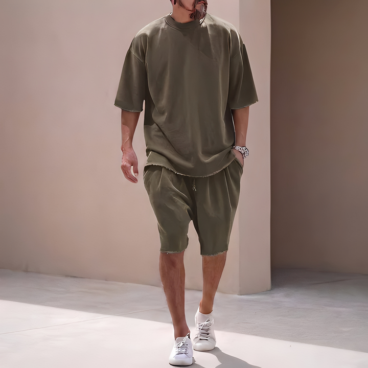 Roupa de verão masculina oversize, conjunto confortável para lazer e estilo descontraído.