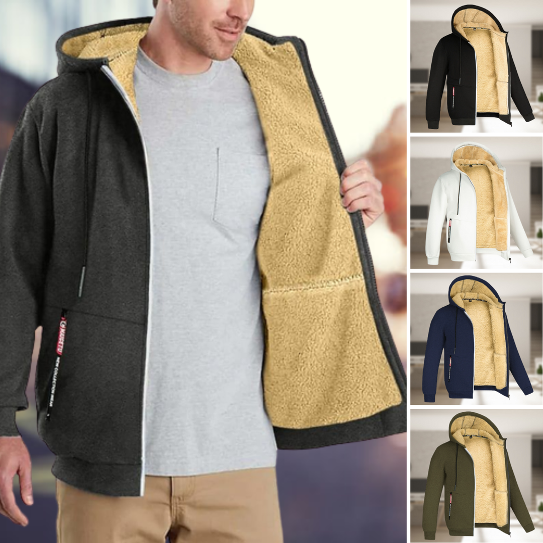 Jaqueta masculina casual com capuz, ideal para o inverno, oferece conforto e estilo moderno.