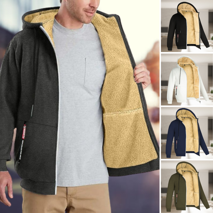 Jaqueta masculina casual com capuz, ideal para o inverno, oferece conforto e estilo moderno.