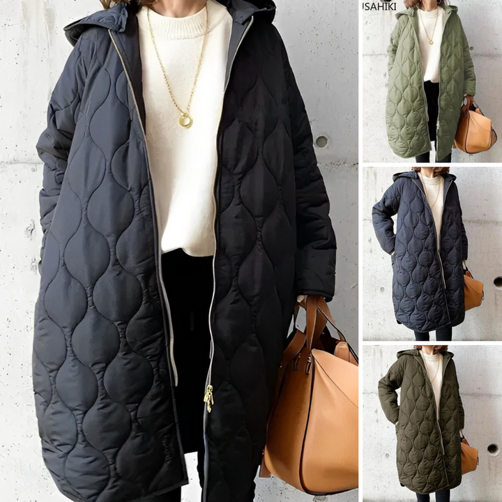 Parka feminina estilosa para inverno com capuz, ideal para outono. Casaco confortável e elegante para o frio.