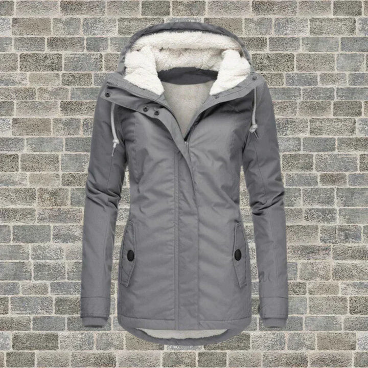 Casaco feminino plissado elegante com capuz para inverno/outono, oferecendo conforto e estilo casual.