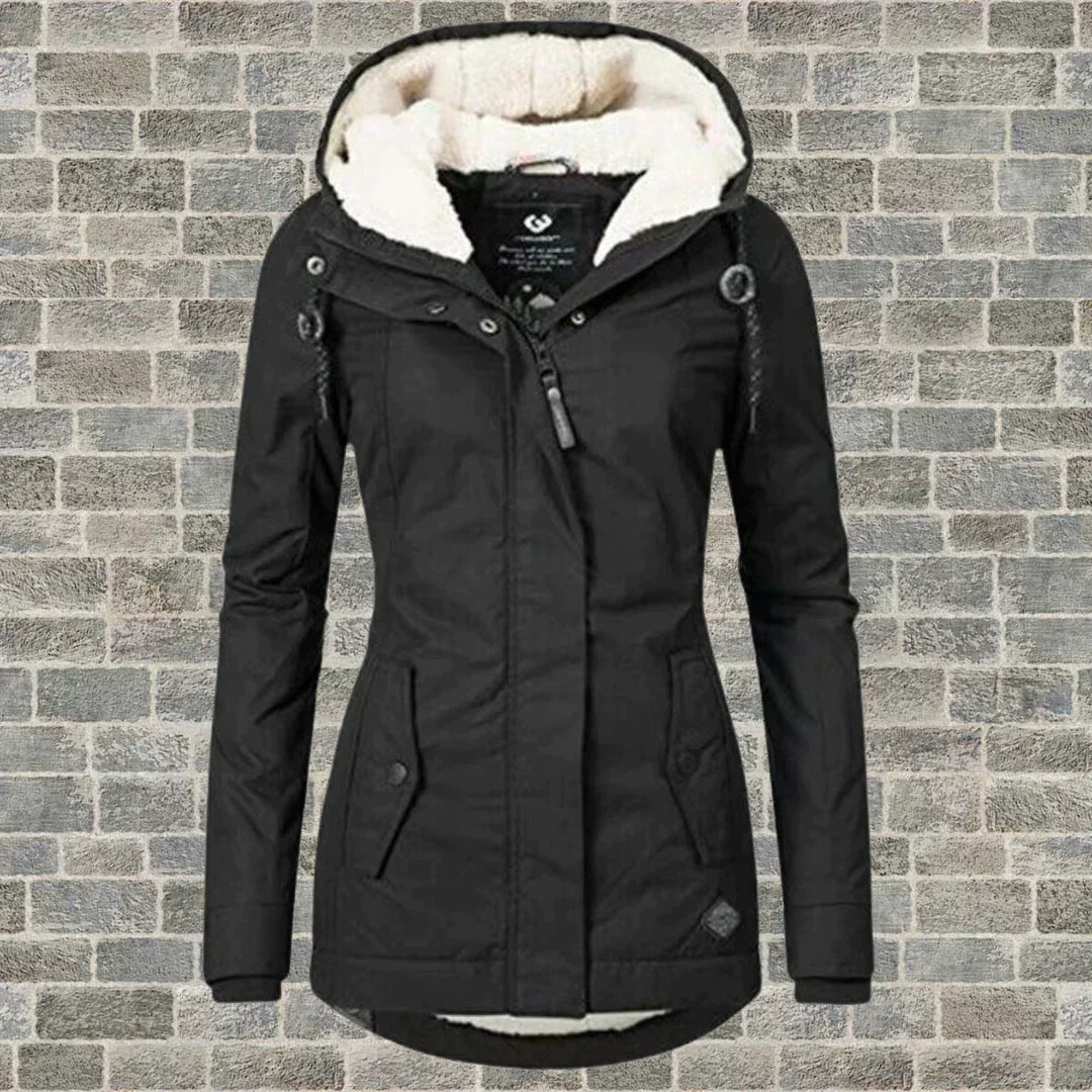Jaqueta feminina plissada de inverno/outono, agasalho elegante com capuz, perfeito para moda casual e confortável.