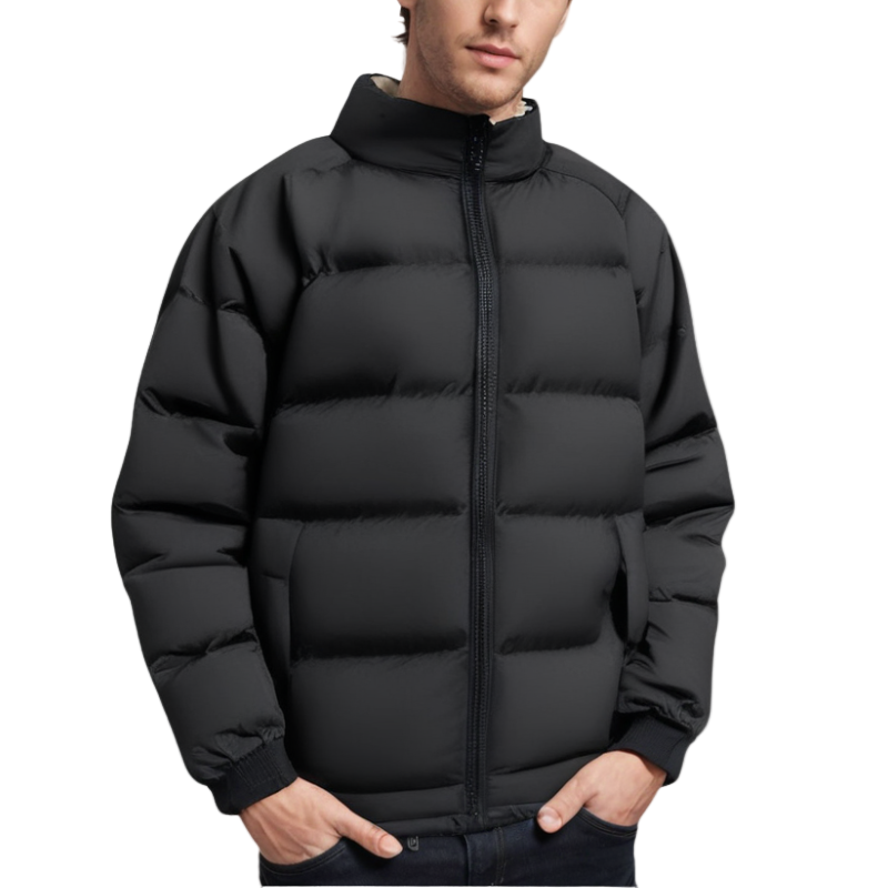 Jaqueta puffer masculina acolchoada para inverno, estilo casual e proteção contra o frio.