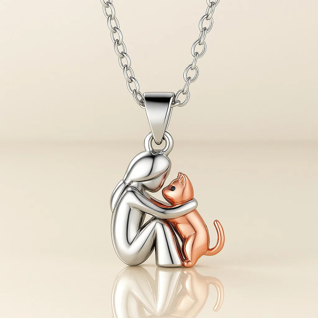 Colar masculino dourado de abraço com pingente pet. Joia ajustável, homenagem a cão ou gato, presente para homem.