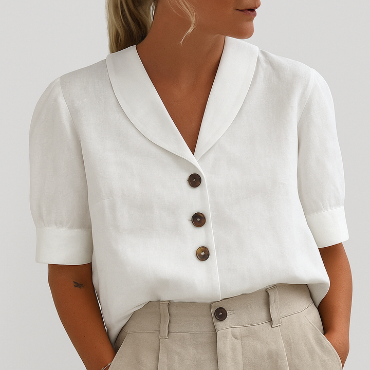 Blusa feminina leve e elegante para o verão. Confortável roupa casual em cores como branco, preto ou cinza. Estilo Camille.