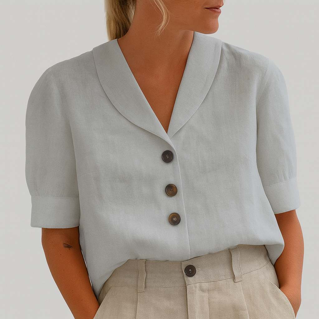 Blusa feminina leve Camille, ideal para o verão. Peça elegante e confortável para moda casual. Disponível em branco, preto, cinza.