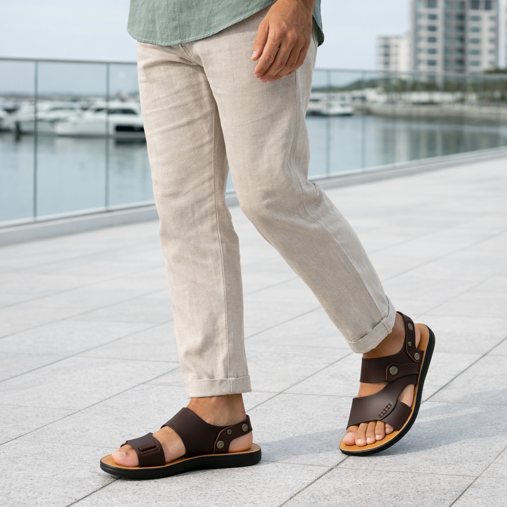 Sandálias masculinas slip-on, fáceis de calçar, perfeitas para o verão. Estilo casual e conforto garantido.