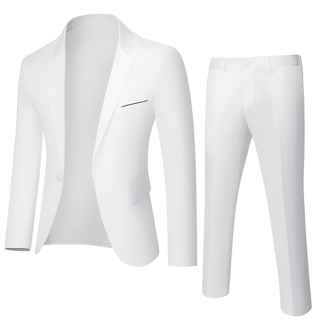 Traje masculino elegante e moderno, com corte slim fit. Ideal para eventos especiais e cerimônias.