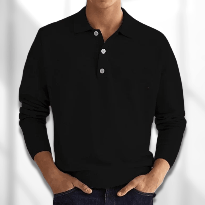 Polo masculino de manga longa para conforto casual, versátil para o dia a dia.
