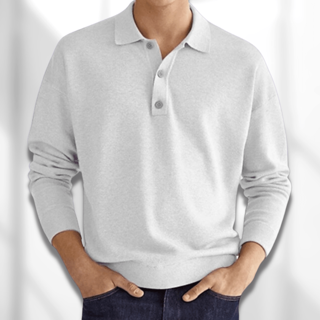 Polo masculino elegante de manga longa, perfeito para um visual moderno e sofisticado.