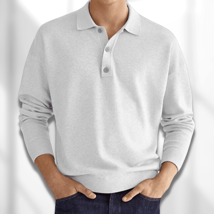 Polo masculino elegante de manga longa, perfeito para um visual moderno e sofisticado.