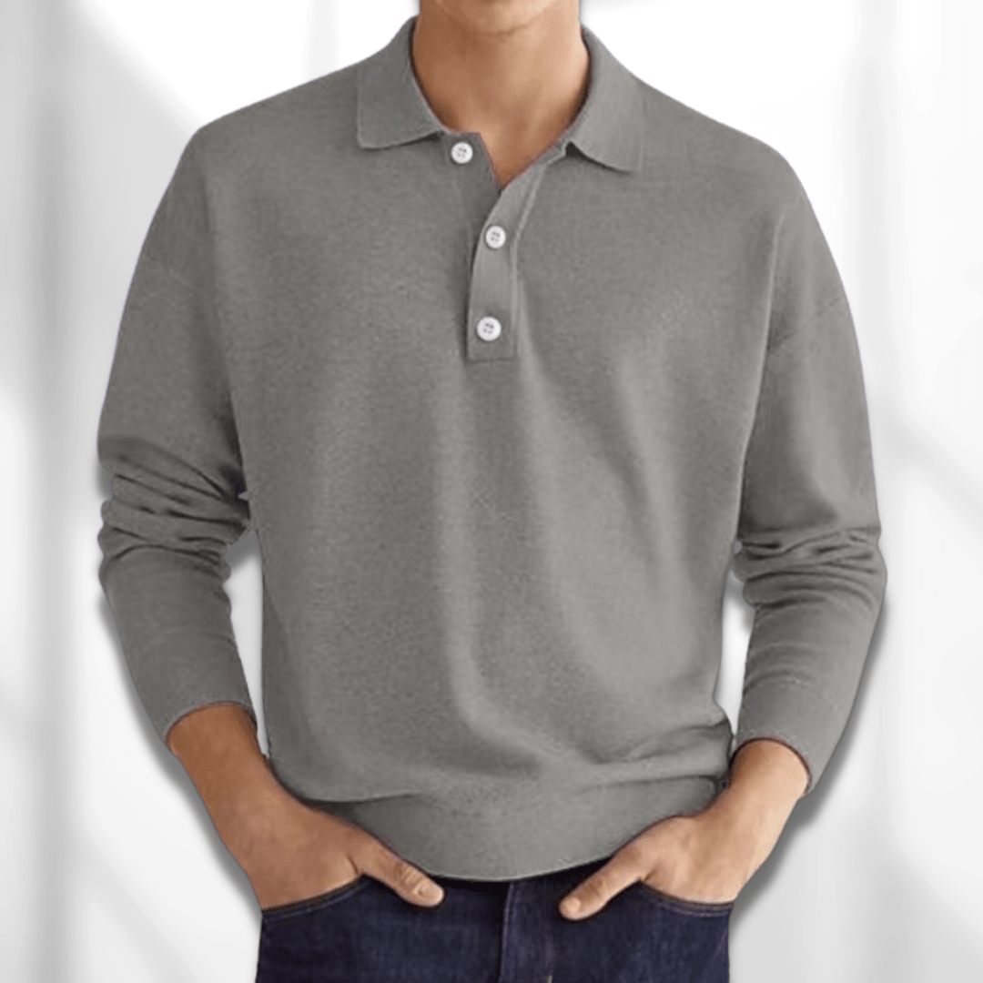 Top masculino polo manga longa, versátil para diversas ocasiões e conforto duradouro.