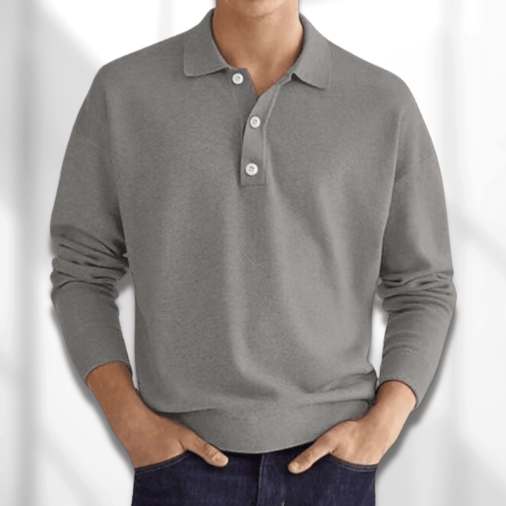 Top masculino polo manga longa, versátil para diversas ocasiões e conforto duradouro.