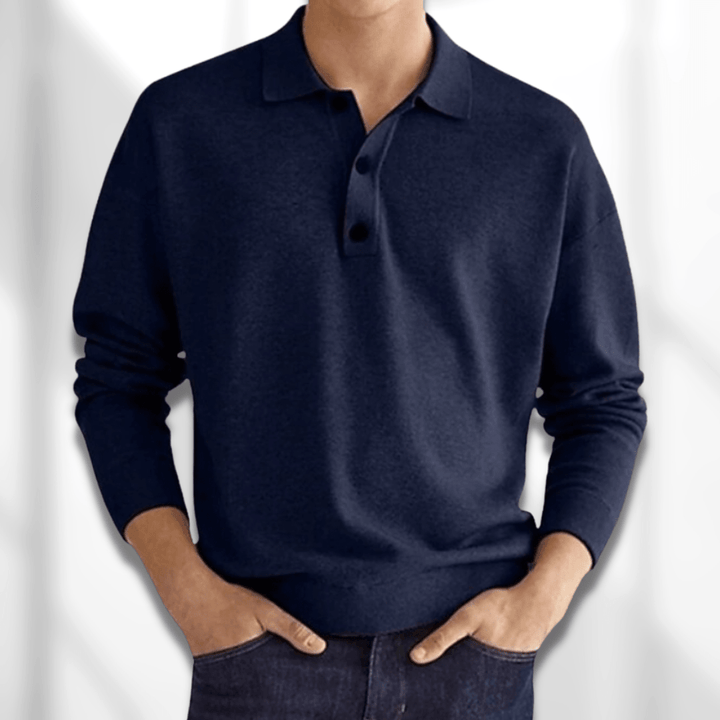 Polo masculino manga longa, oferece elegância e estilo moderno para o conforto do homem.