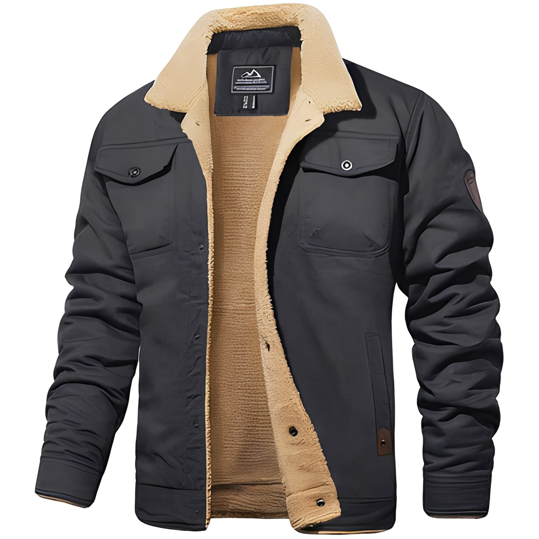 Roupa masculina: Casaco de inverno premium, oferece calor e um toque sofisticado ao look.