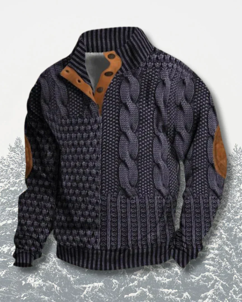 Suéter masculino aquecido com gola redonda clássica, design premium para conforto no inverno.